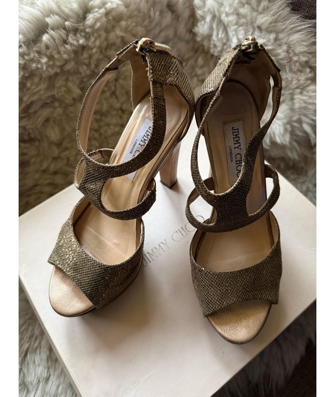 JIMMY CHOO Золотые кожаные босоножки, фото 3