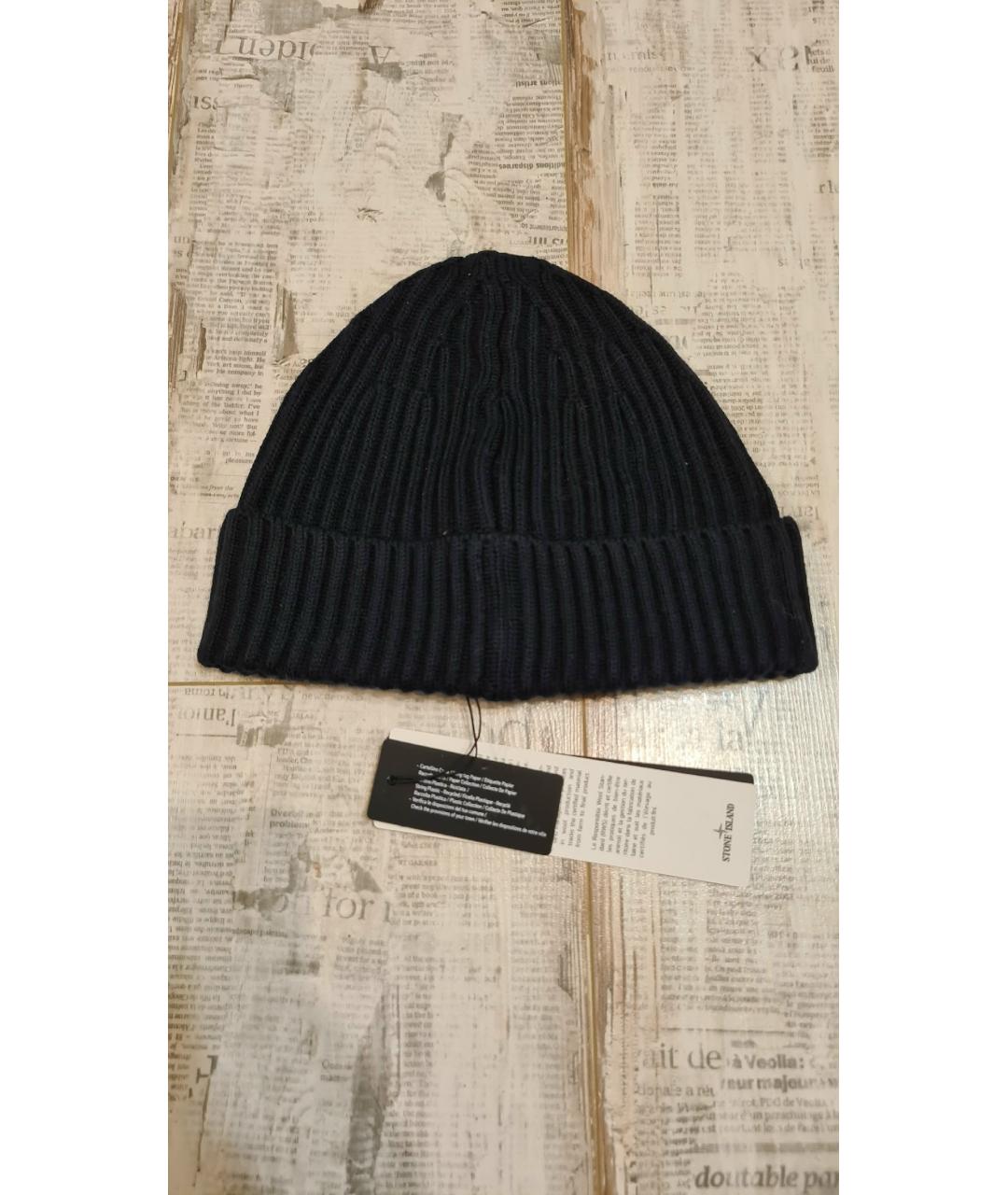 STONE ISLAND Темно-синяя шерстяная шапка, фото 6
