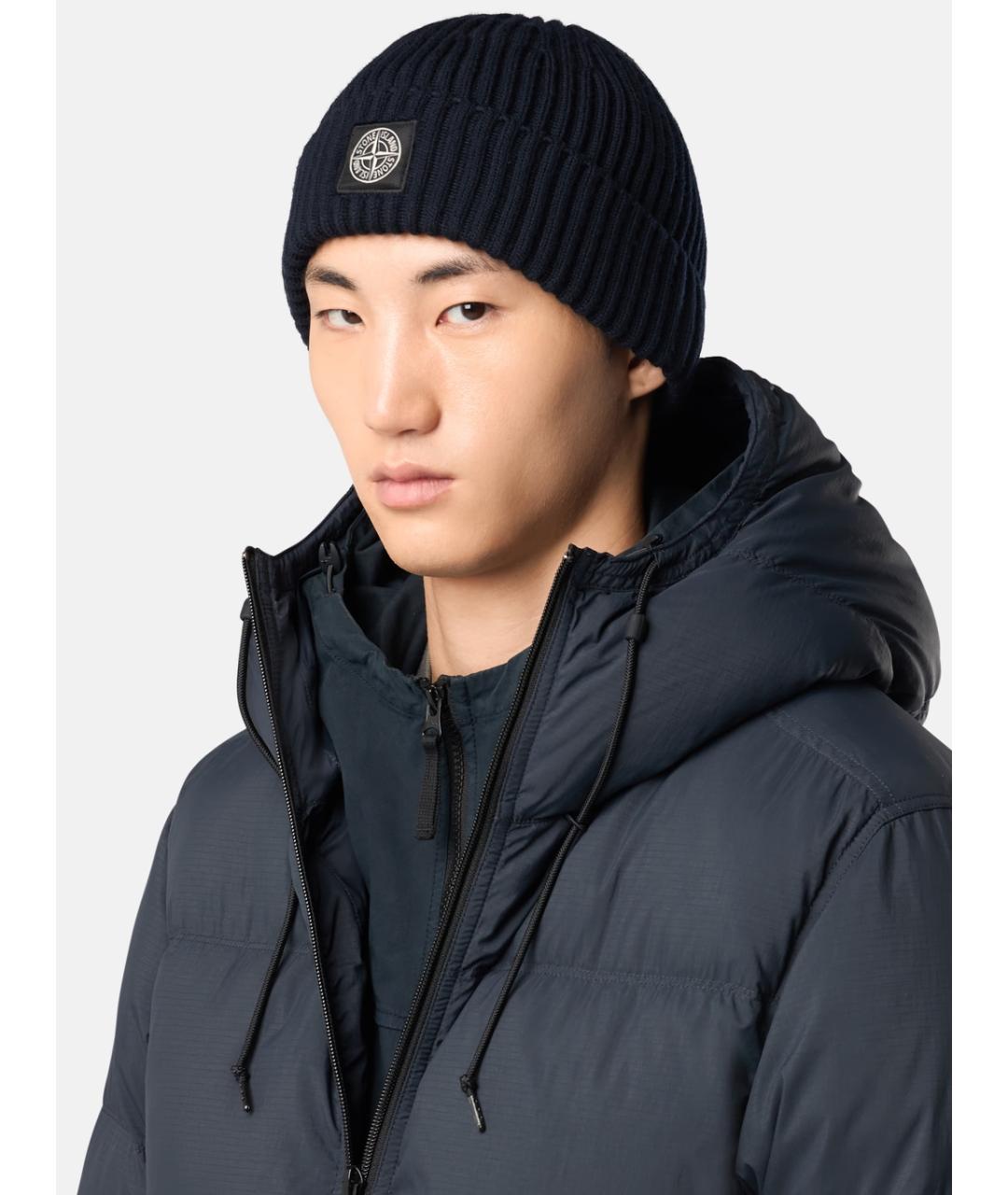 STONE ISLAND Темно-синяя шерстяная шапка, фото 2