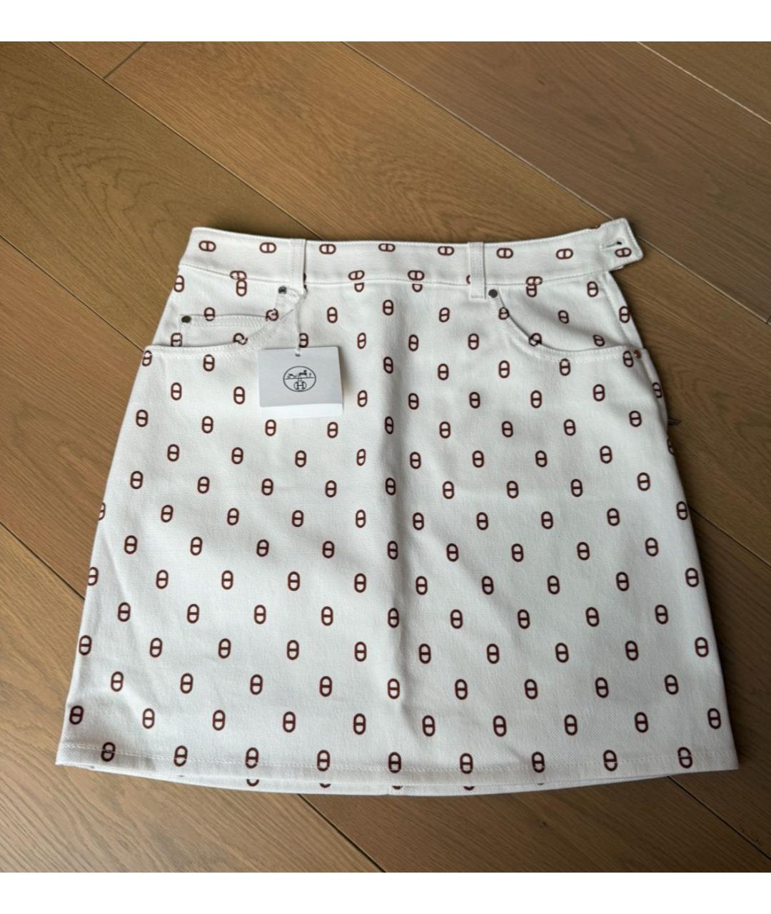 HERMES Белая хлопковая юбка мини, фото 7