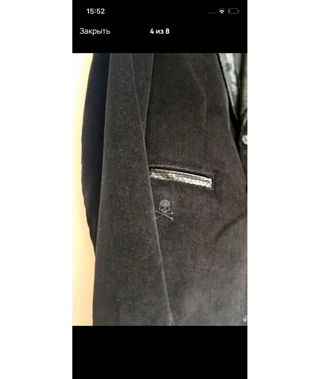 PHILIPP PLEIN Черный пиджак из экзотической кожи, фото 4