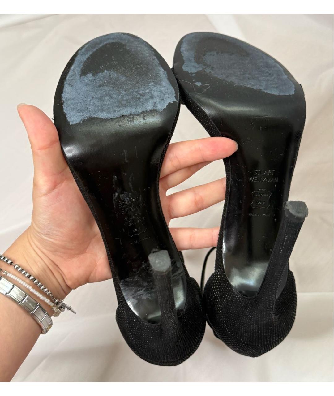 STUART WEITZMAN Черные текстильные босоножки, фото 5