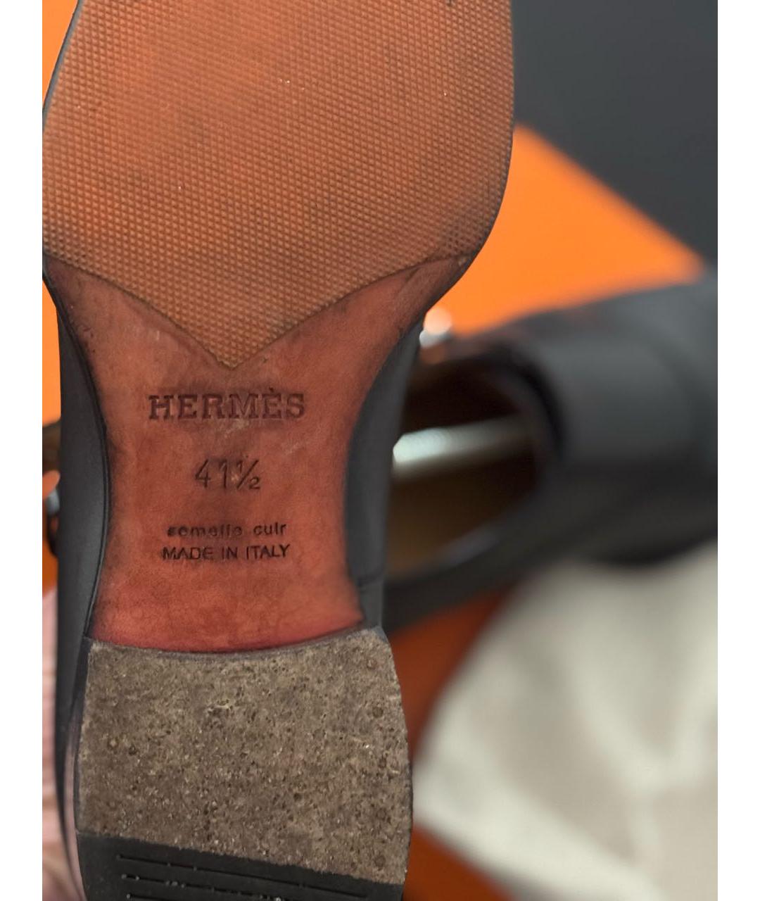 HERMES Черные кожаные туфли, фото 5
