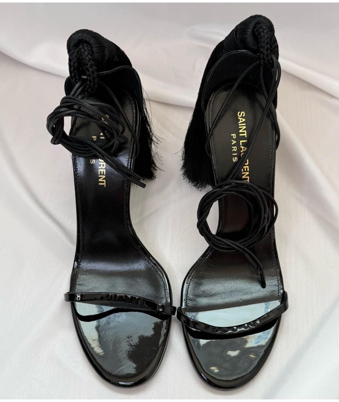SAINT LAURENT Черные босоножки из лакированной кожи, фото 2