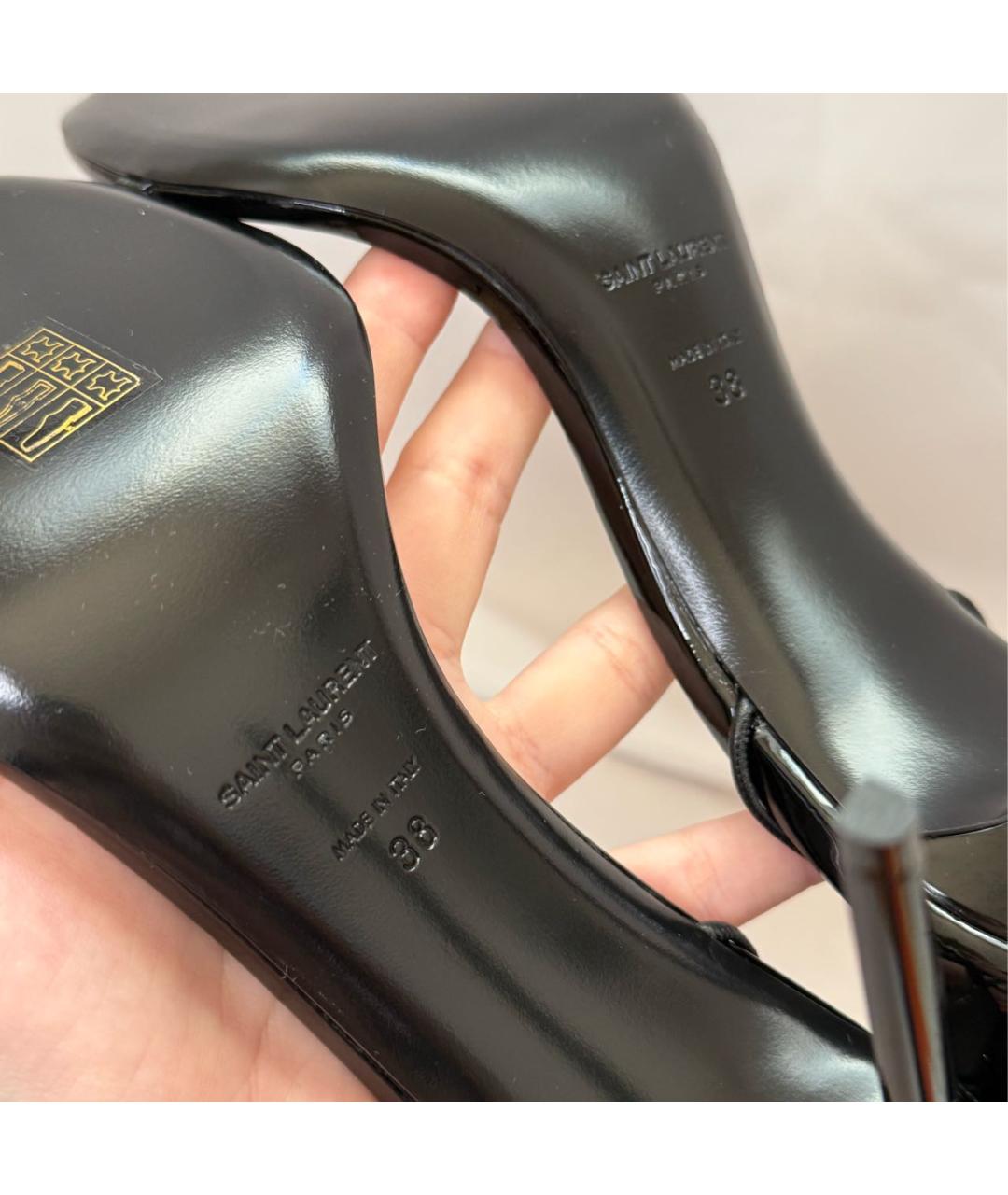 SAINT LAURENT Черные босоножки из лакированной кожи, фото 6