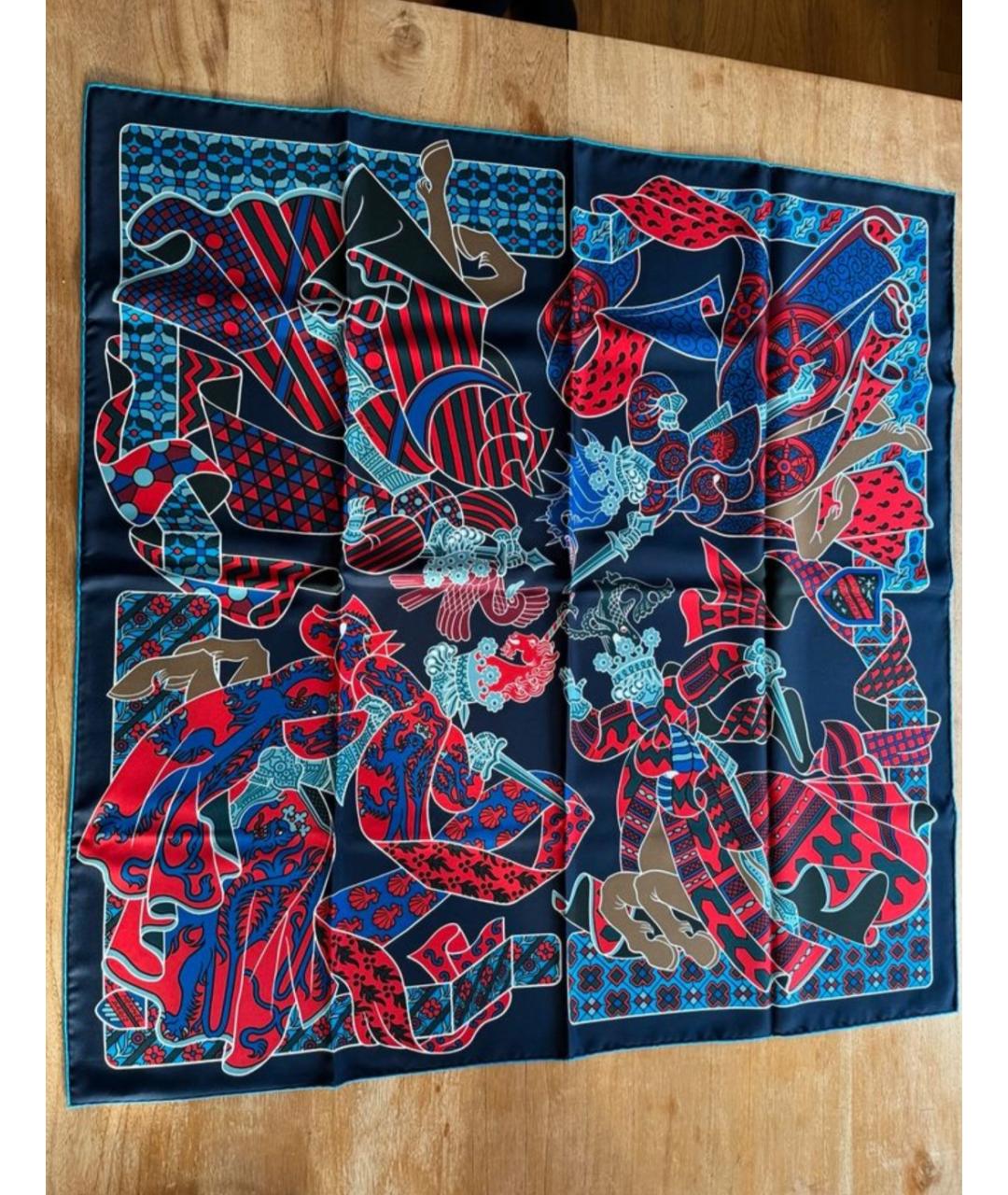 HERMES Синий шелковый платок, фото 4