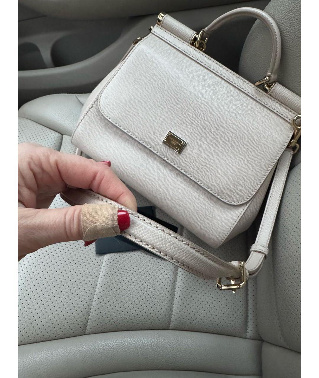 DOLCE&GABBANA Бежевая кожаная сумка с короткими ручками, фото 3