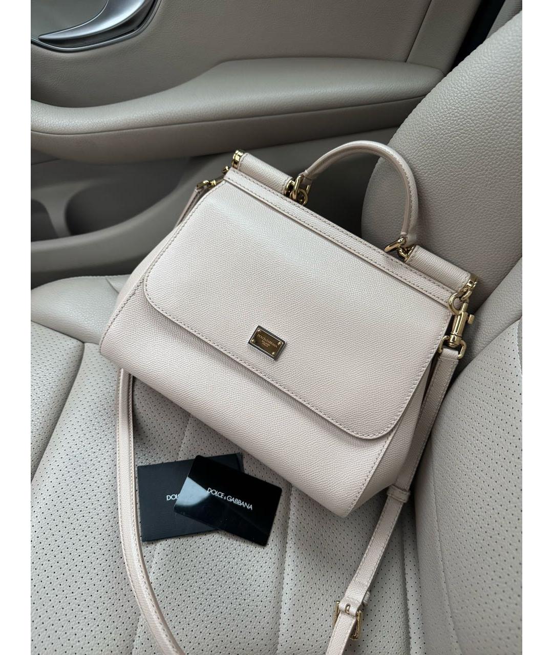 DOLCE&GABBANA Бежевая кожаная сумка с короткими ручками, фото 2