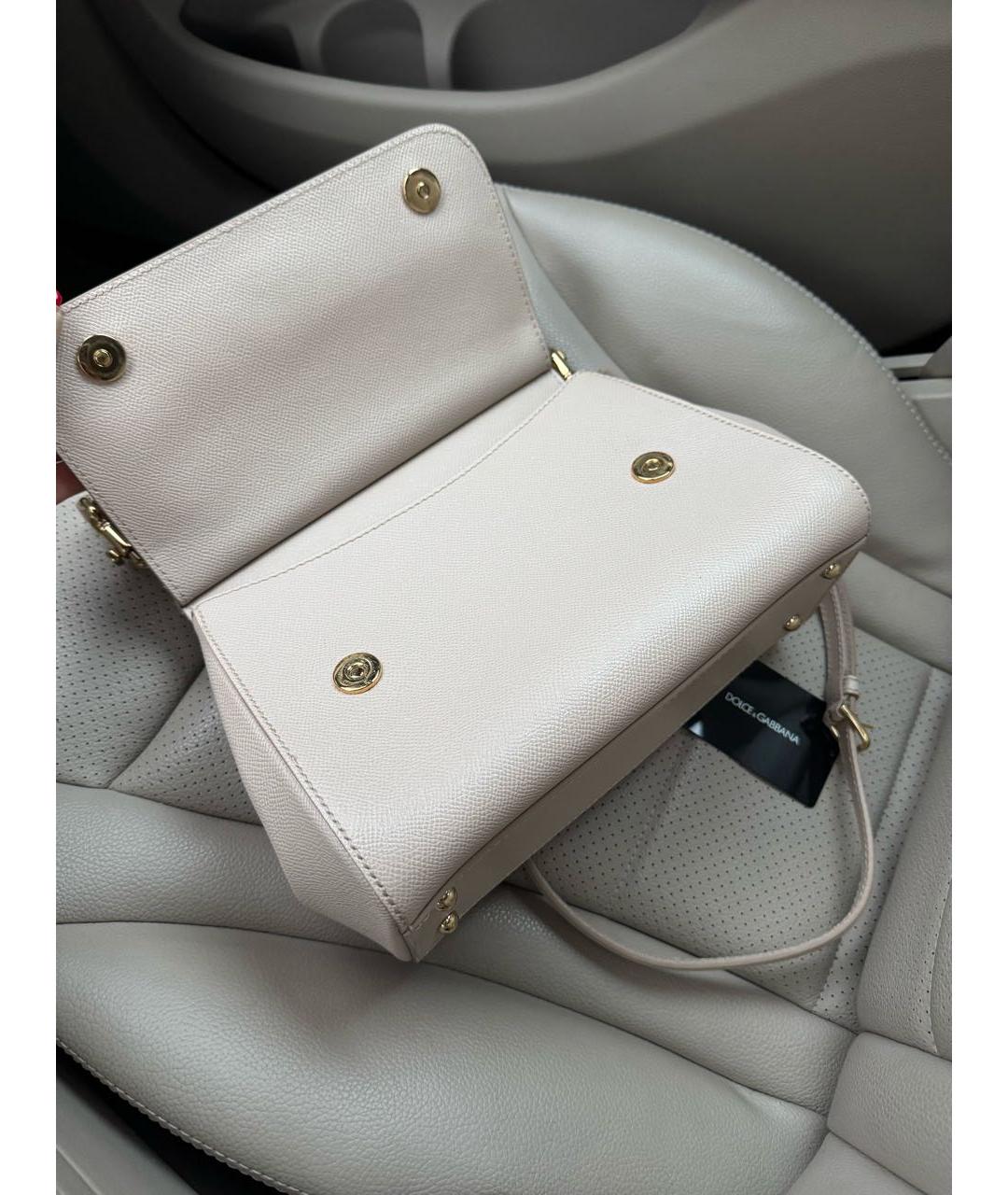 DOLCE&GABBANA Бежевая кожаная сумка с короткими ручками, фото 4