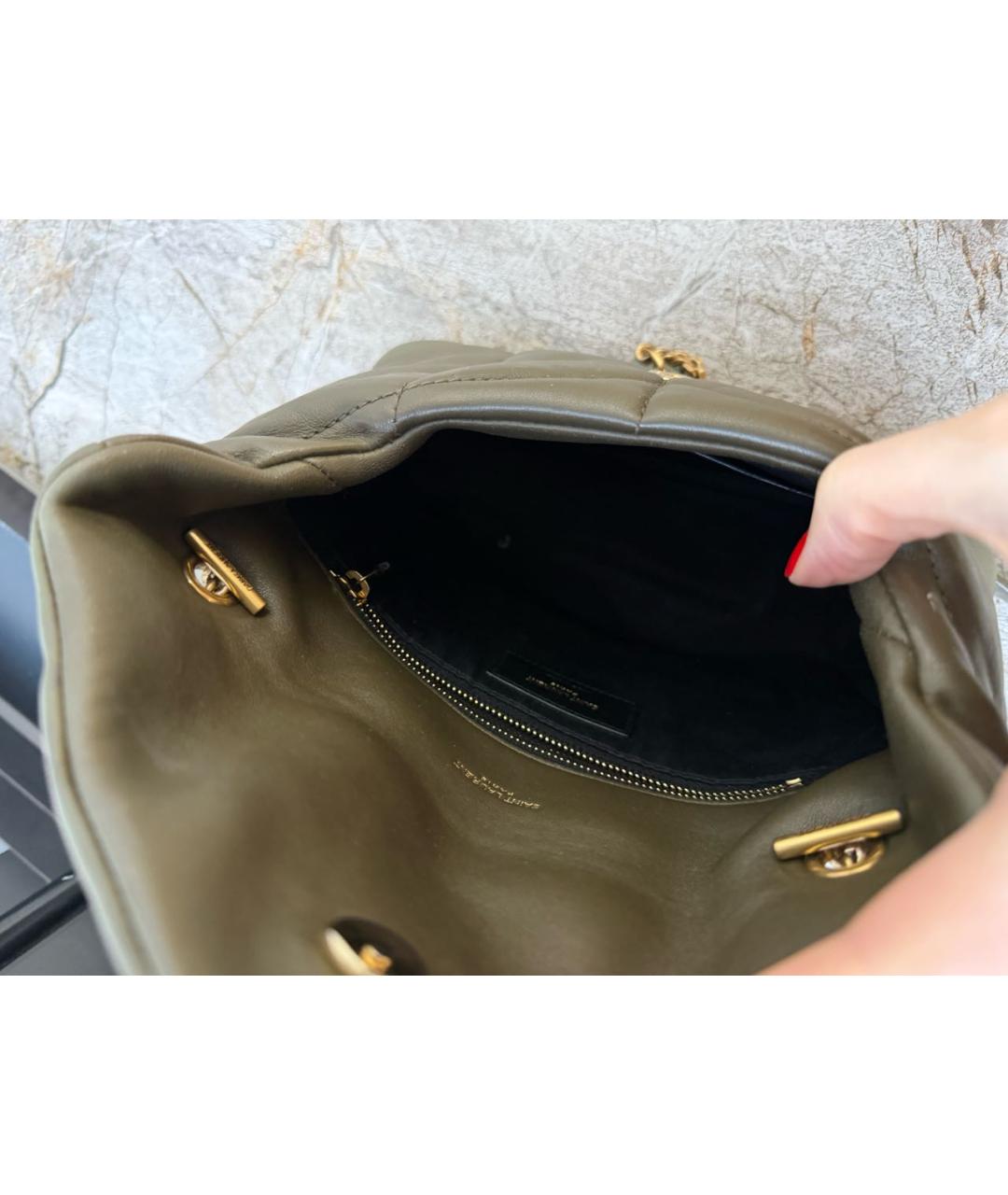 SAINT LAURENT Хаки кожаная сумка через плечо, фото 4