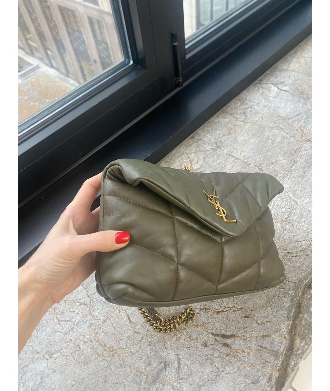 SAINT LAURENT Хаки кожаная сумка через плечо, фото 2