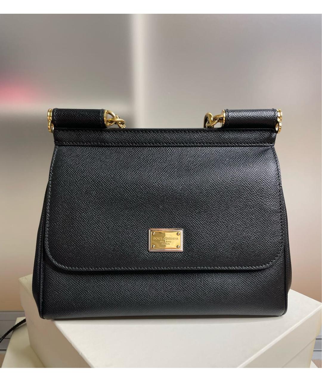 DOLCE&GABBANA Черная кожаная сумка с короткими ручками, фото 9