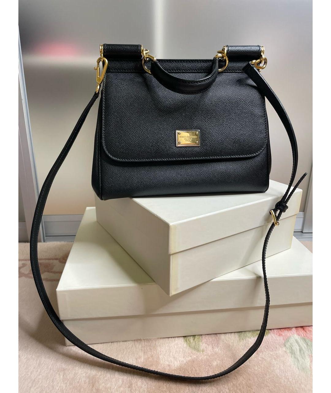 DOLCE&GABBANA Черная кожаная сумка с короткими ручками, фото 7