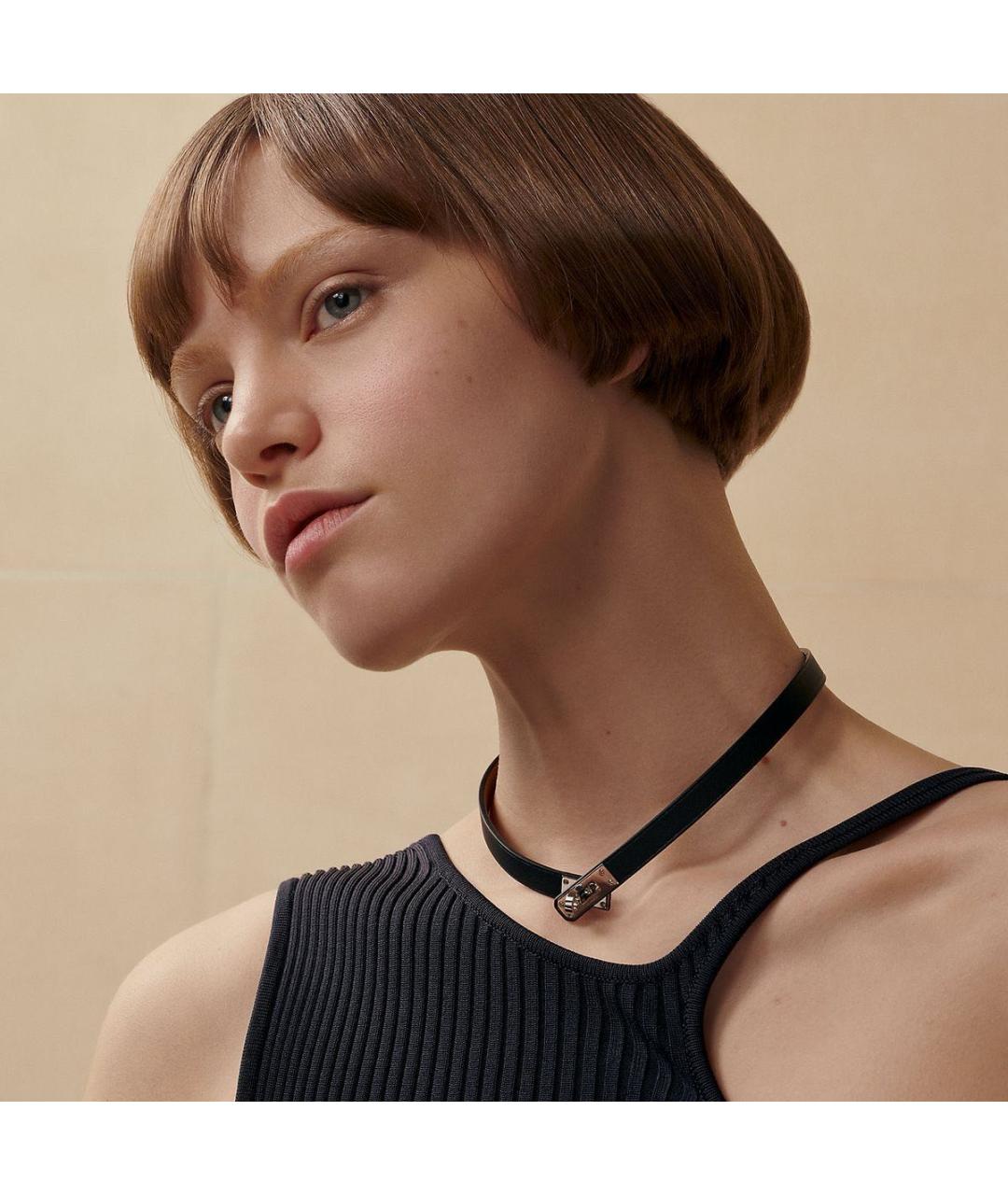 HERMES Черный кожаный чокер, фото 2