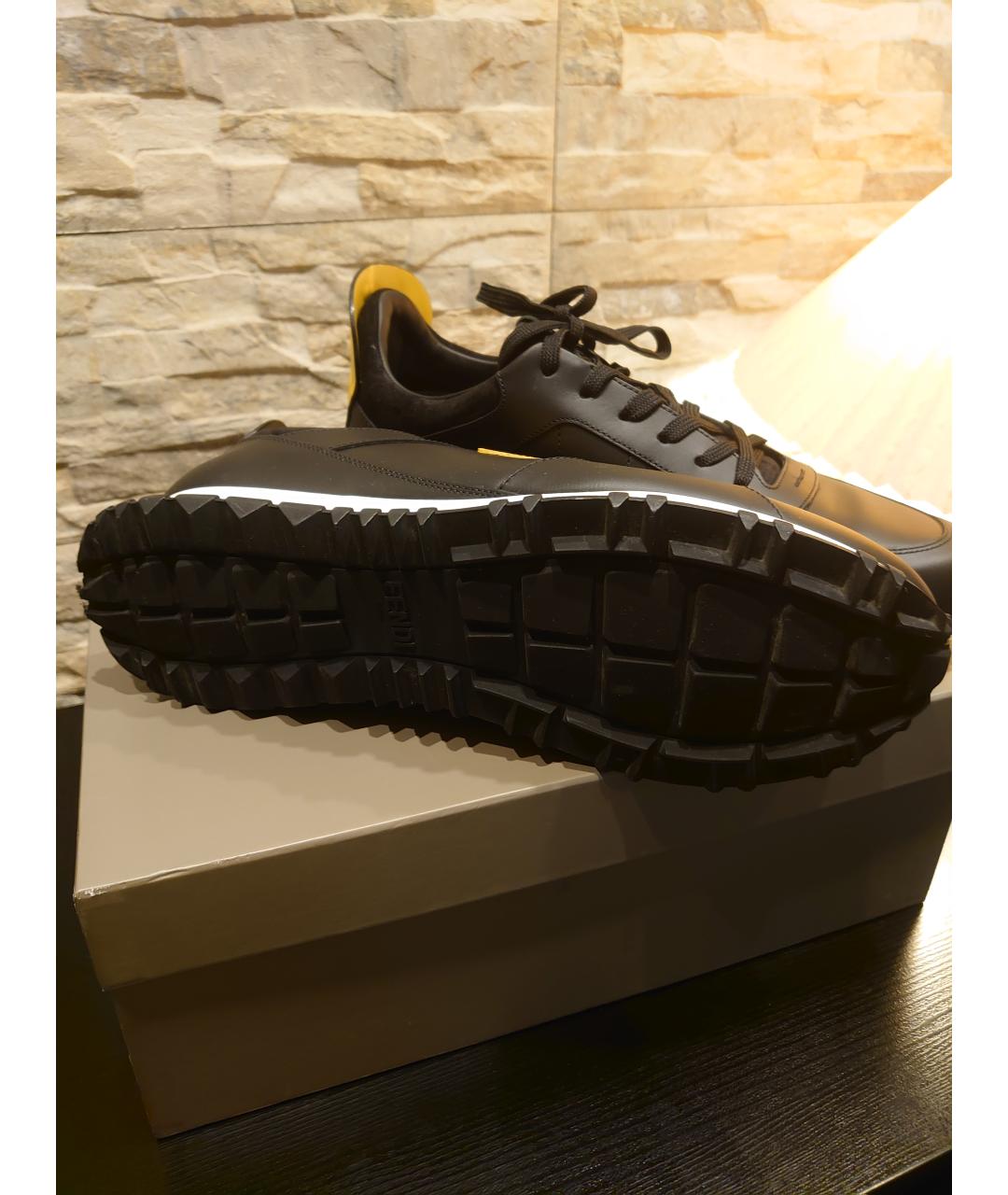 FENDI Черные кожаные низкие кроссовки / кеды, фото 5