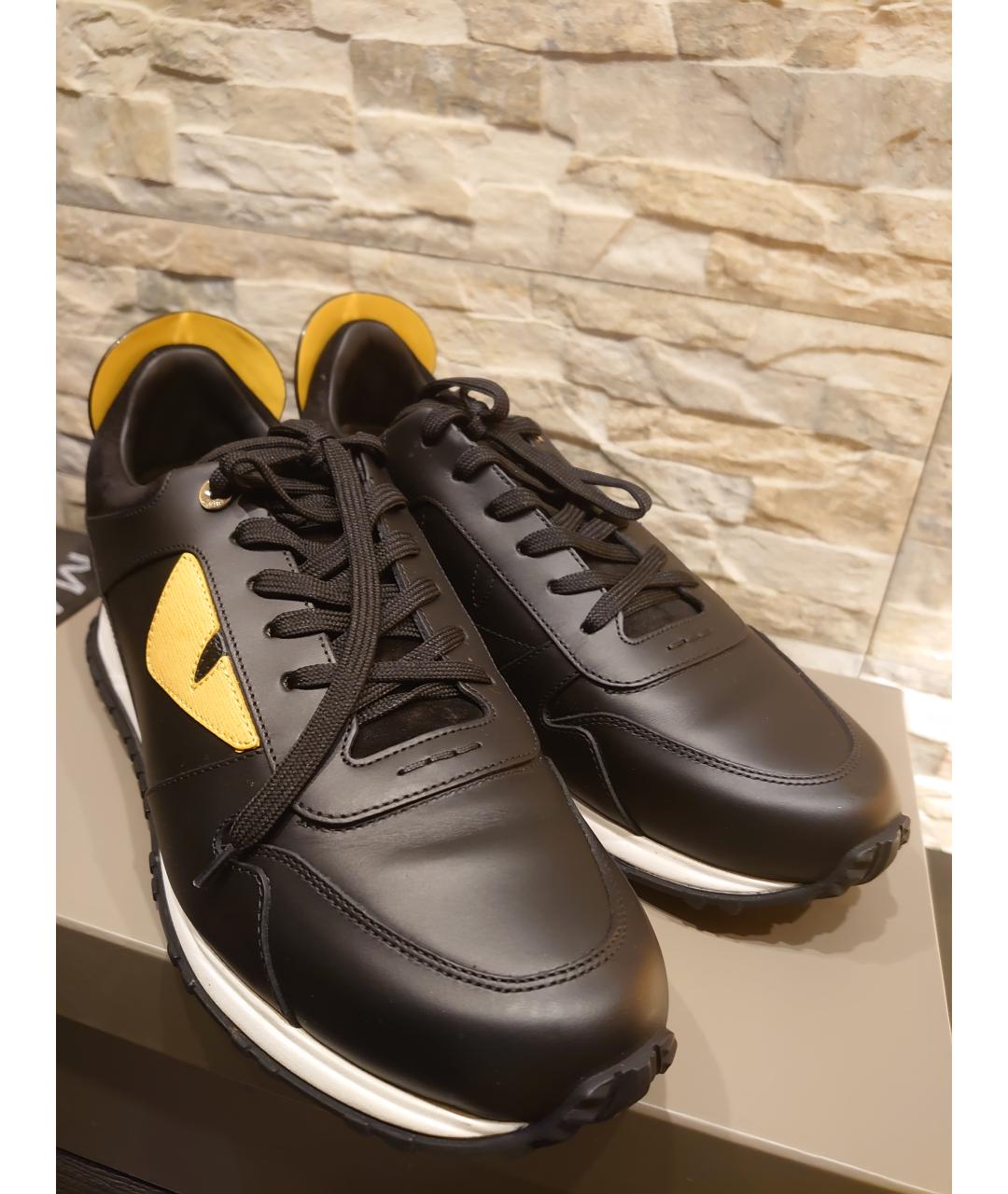 FENDI Черные кожаные низкие кроссовки / кеды, фото 2