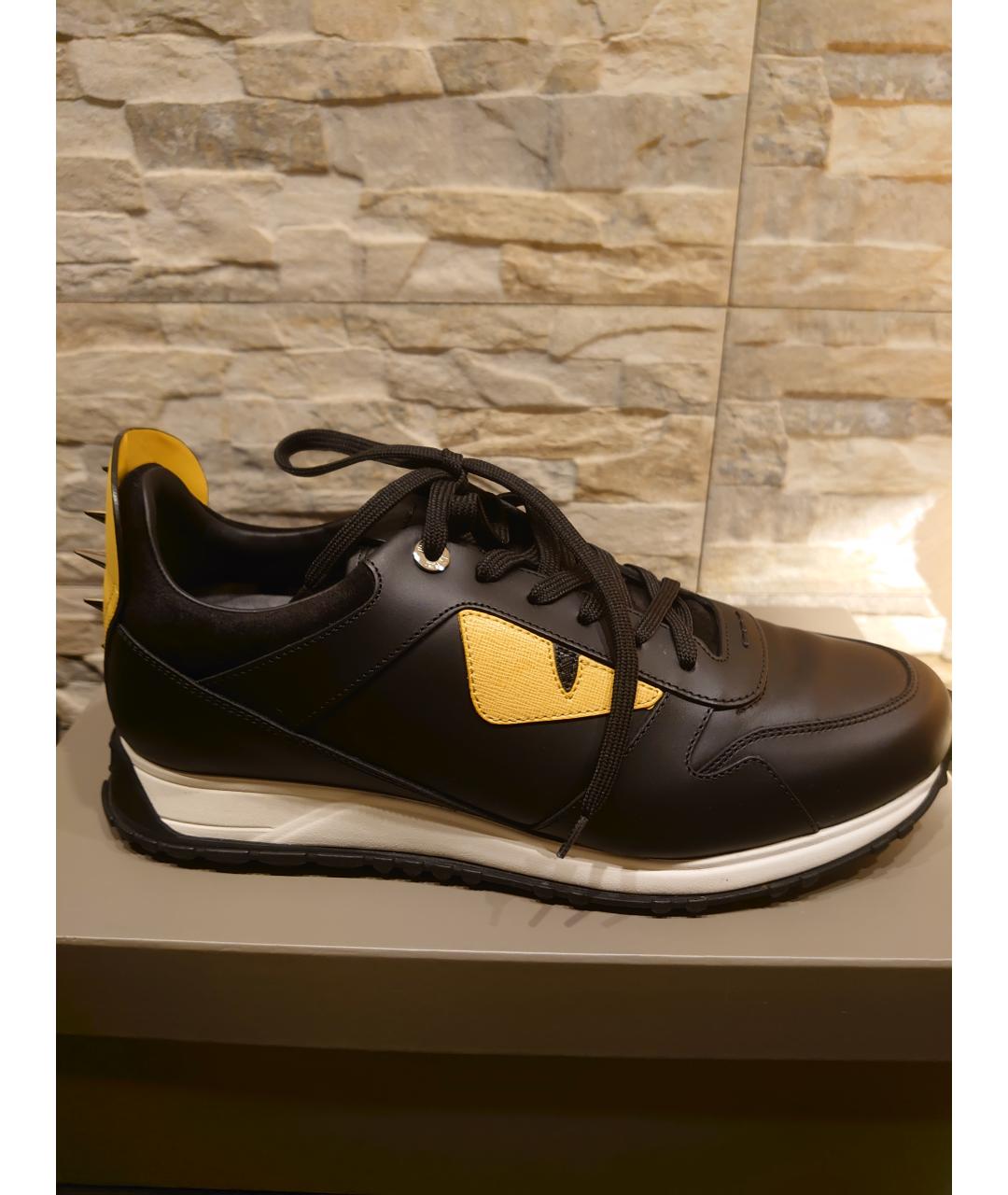 FENDI Черные кожаные низкие кроссовки / кеды, фото 10