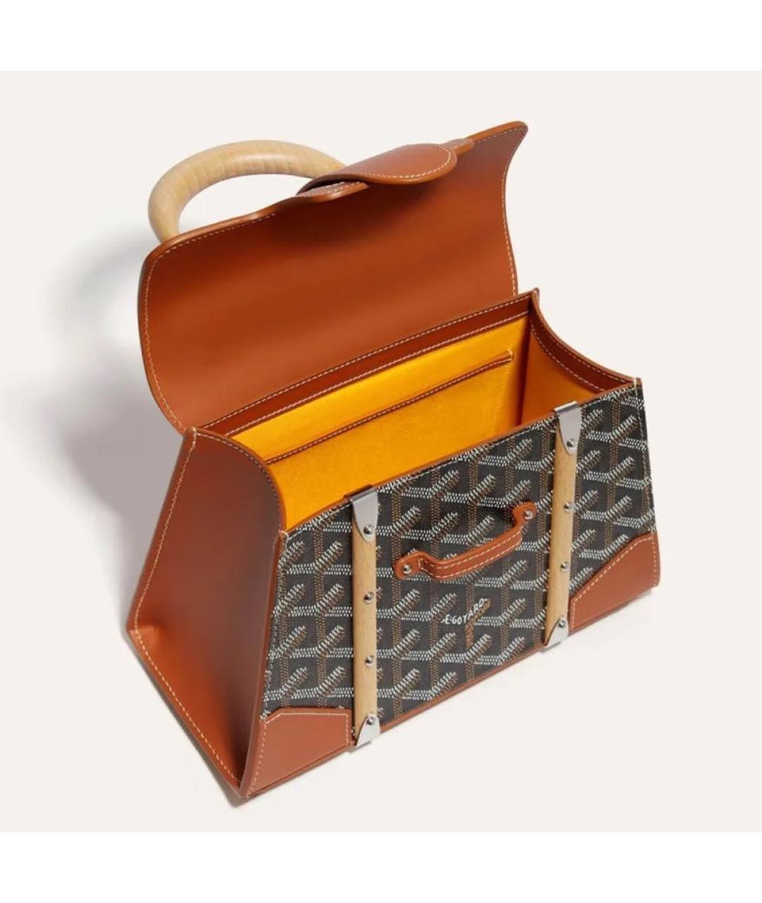 GOYARD Коричневая кожаная сумка с короткими ручками, фото 4