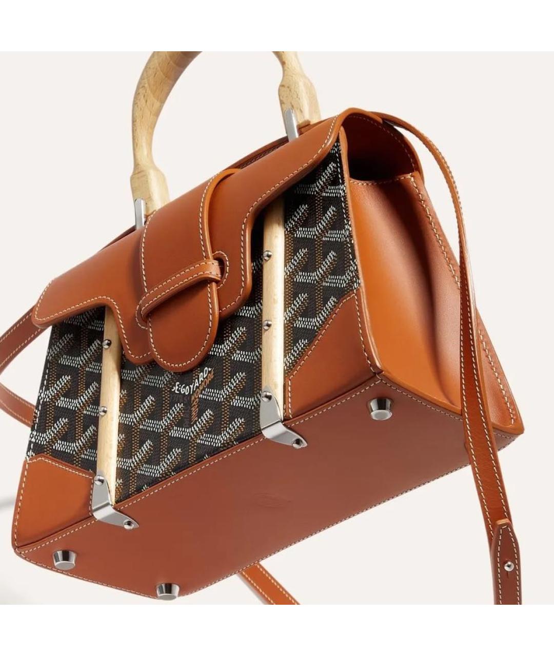 GOYARD Коричневая кожаная сумка с короткими ручками, фото 5