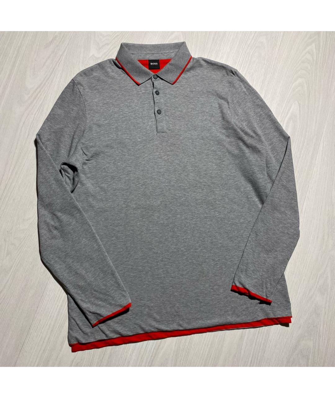 HUGO BOSS Серое хлопковое поло с длинным рукавом, фото 6