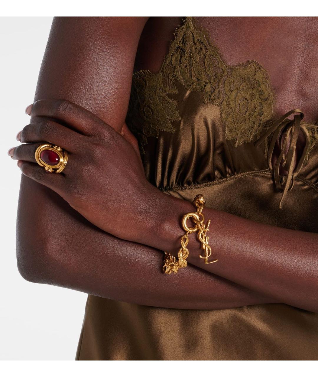 SAINT LAURENT Золотой латунный браслет, фото 3