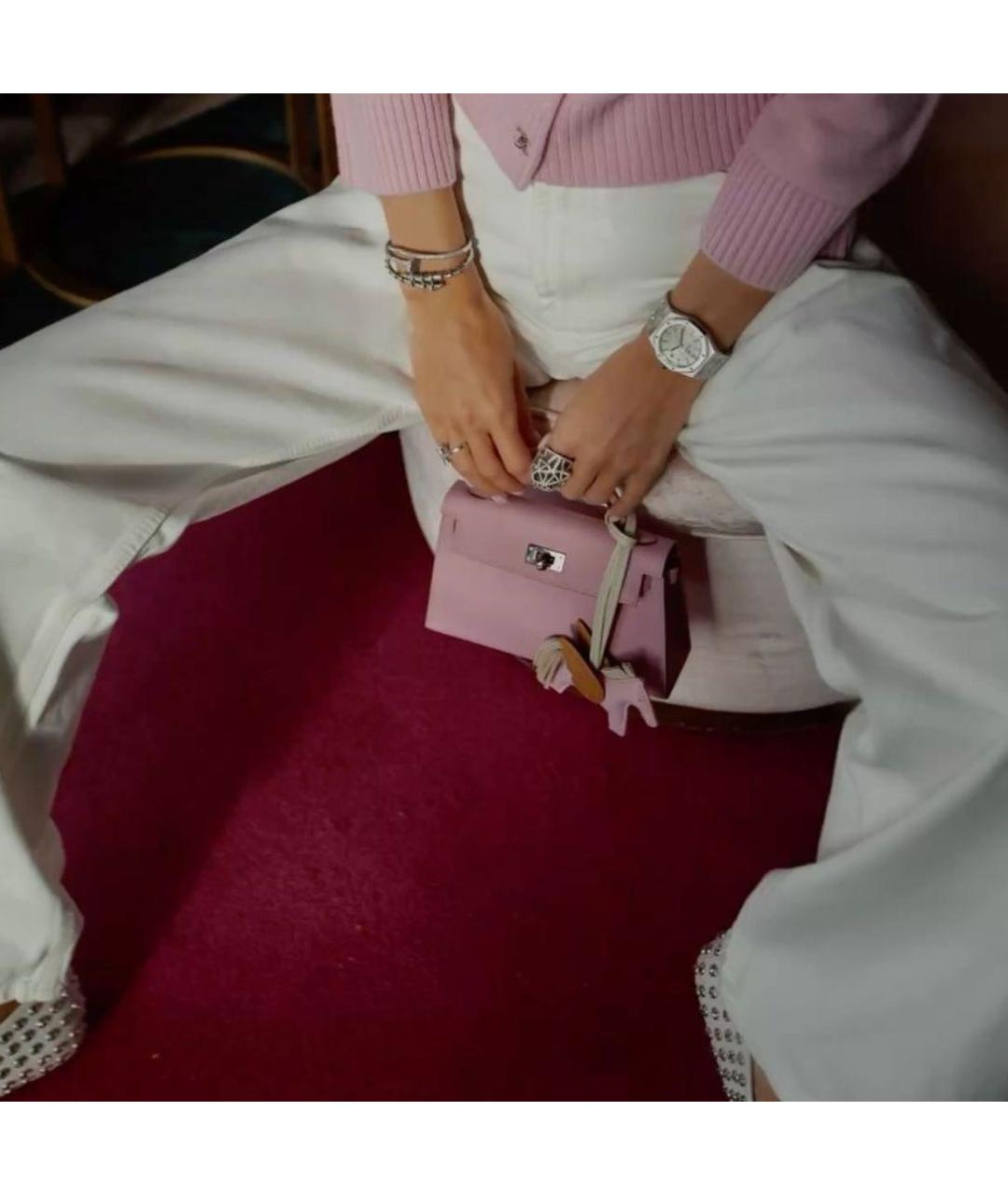 HERMES Розовая кожаная сумка с короткими ручками, фото 3