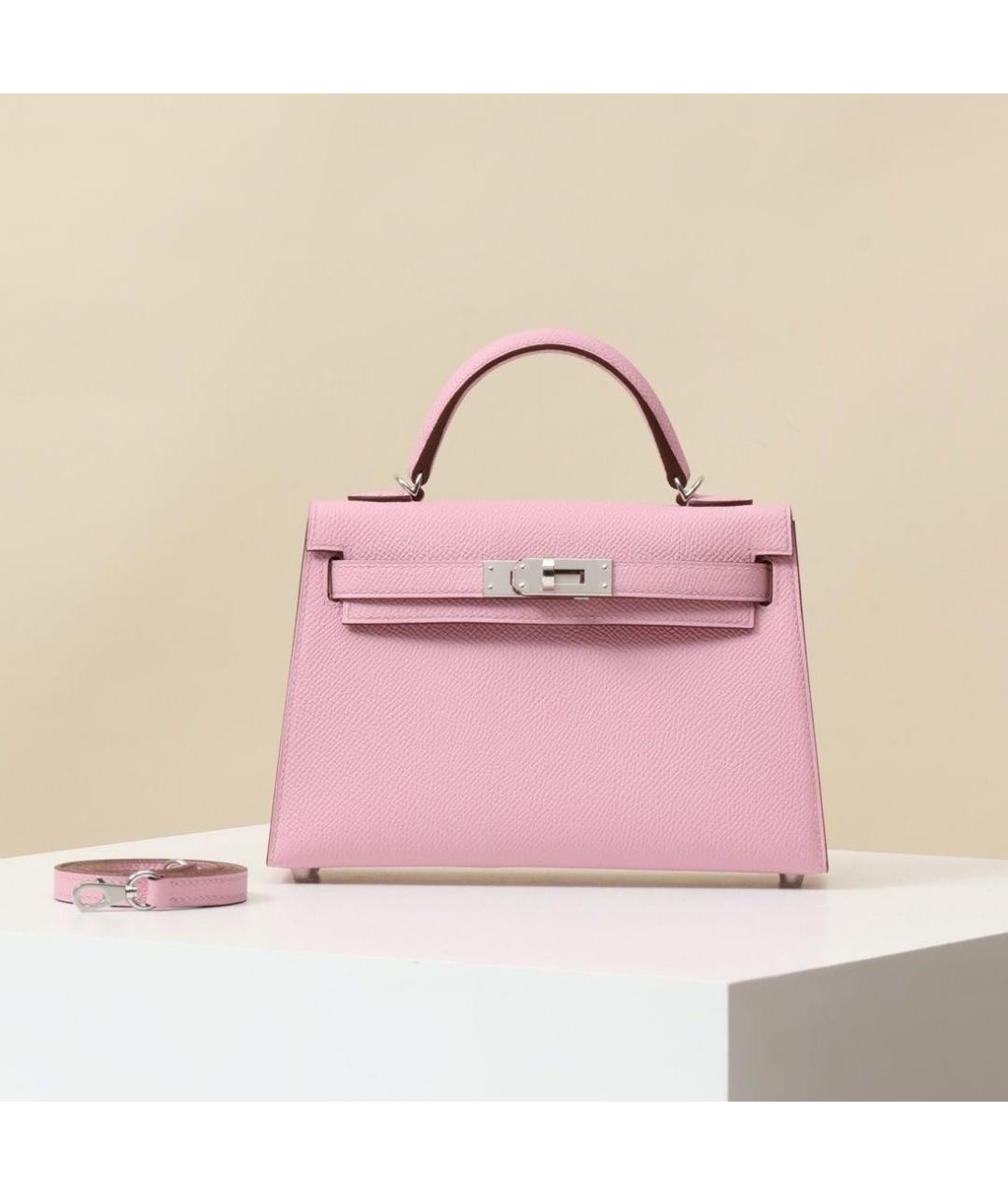 HERMES Розовая кожаная сумка с короткими ручками, фото 5