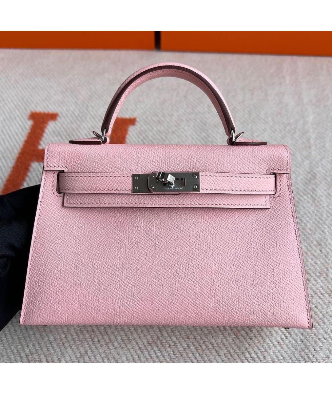 HERMES Розовая кожаная сумка с короткими ручками, фото 4