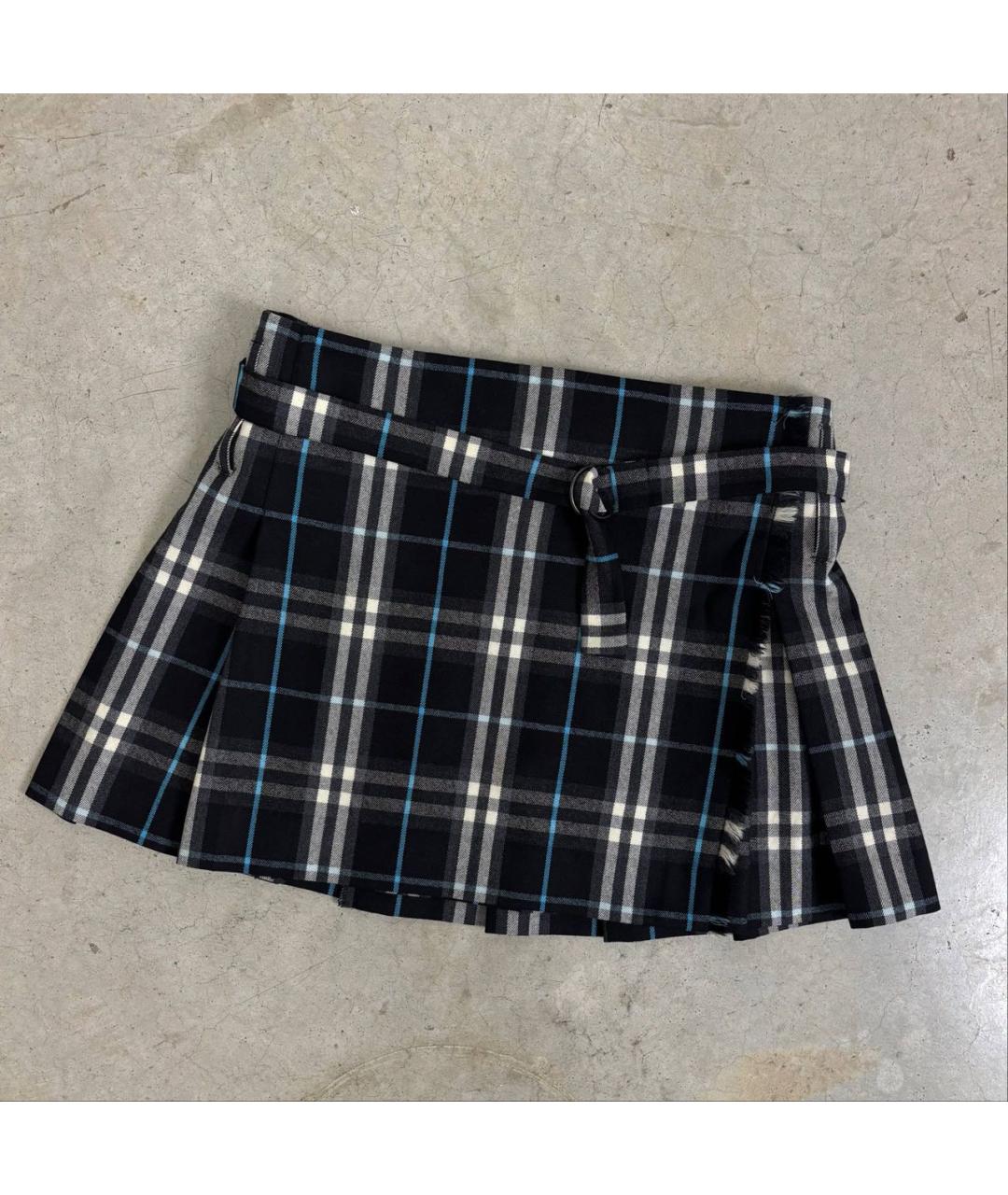 BURBERRY Темно-синяя шерстяная юбка мини, фото 8