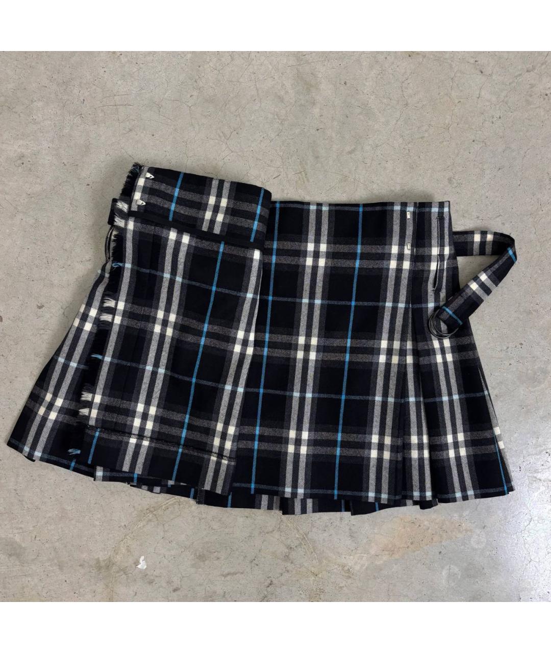 BURBERRY Темно-синяя шерстяная юбка мини, фото 3