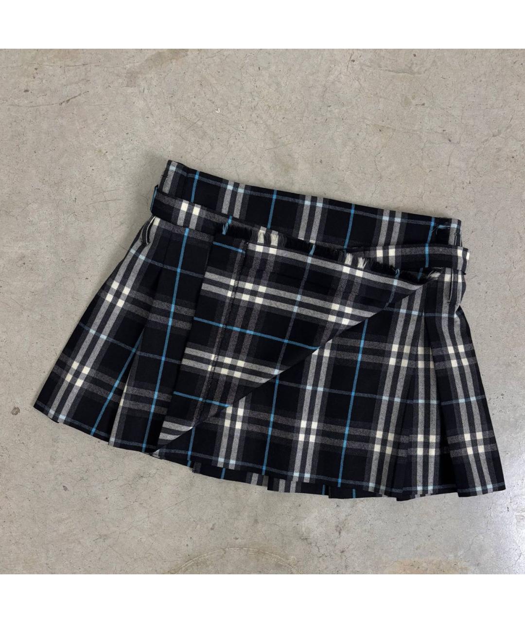 BURBERRY Темно-синяя шерстяная юбка мини, фото 2