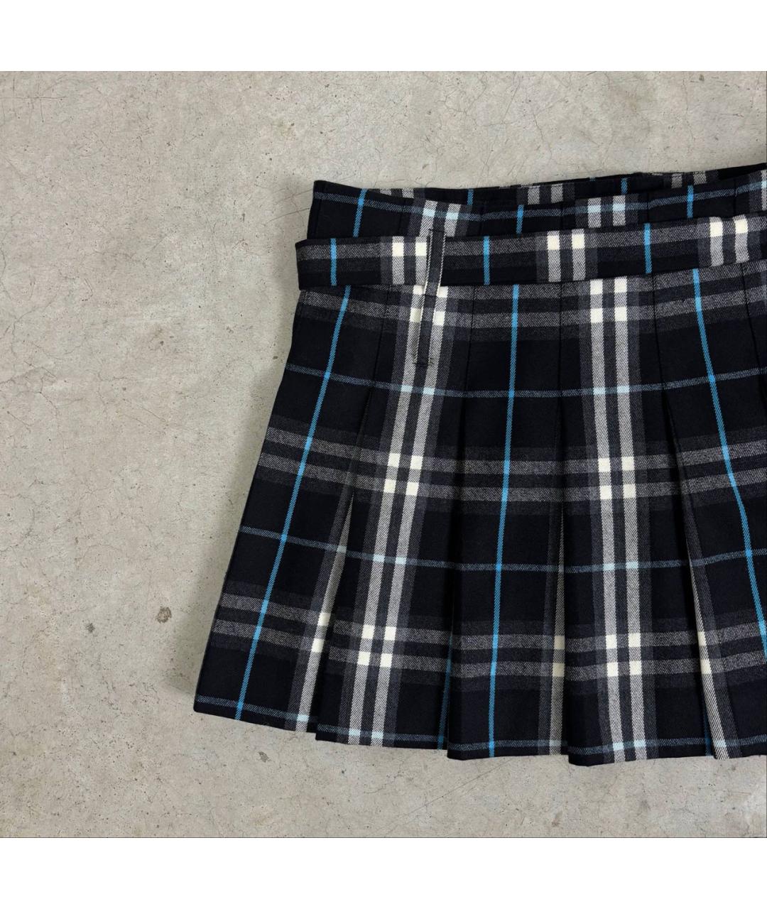 BURBERRY Темно-синяя шерстяная юбка мини, фото 6