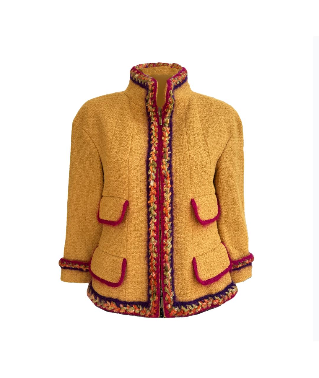 CHANEL Горчичный твидовый жакет/пиджак, фото 1