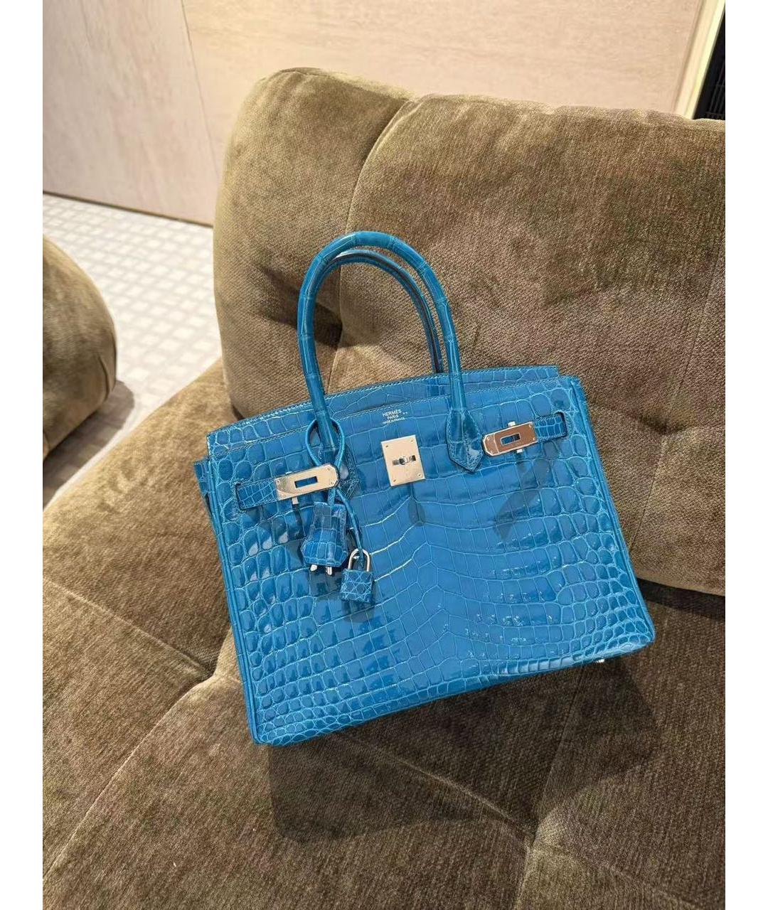 HERMES Голубая кожаная сумка с короткими ручками, фото 2