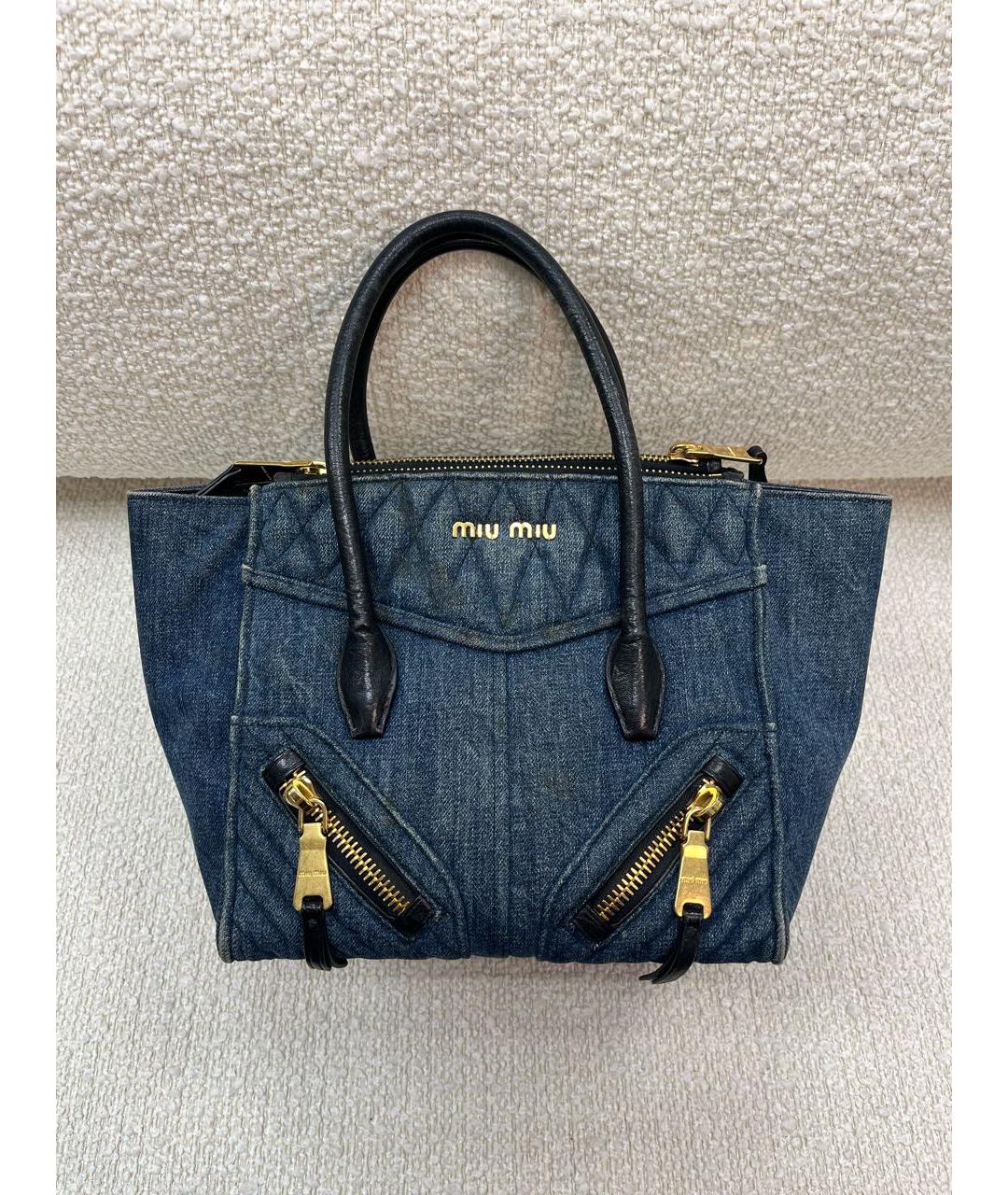 MIU MIU Темно-синяя деним сумка с короткими ручками, фото 9