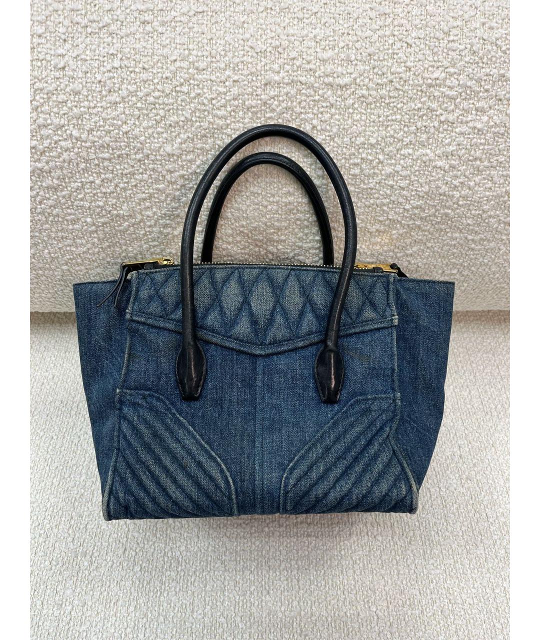 MIU MIU Темно-синяя деним сумка с короткими ручками, фото 3