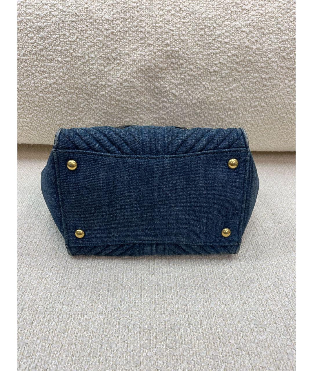 MIU MIU Темно-синяя деним сумка с короткими ручками, фото 5