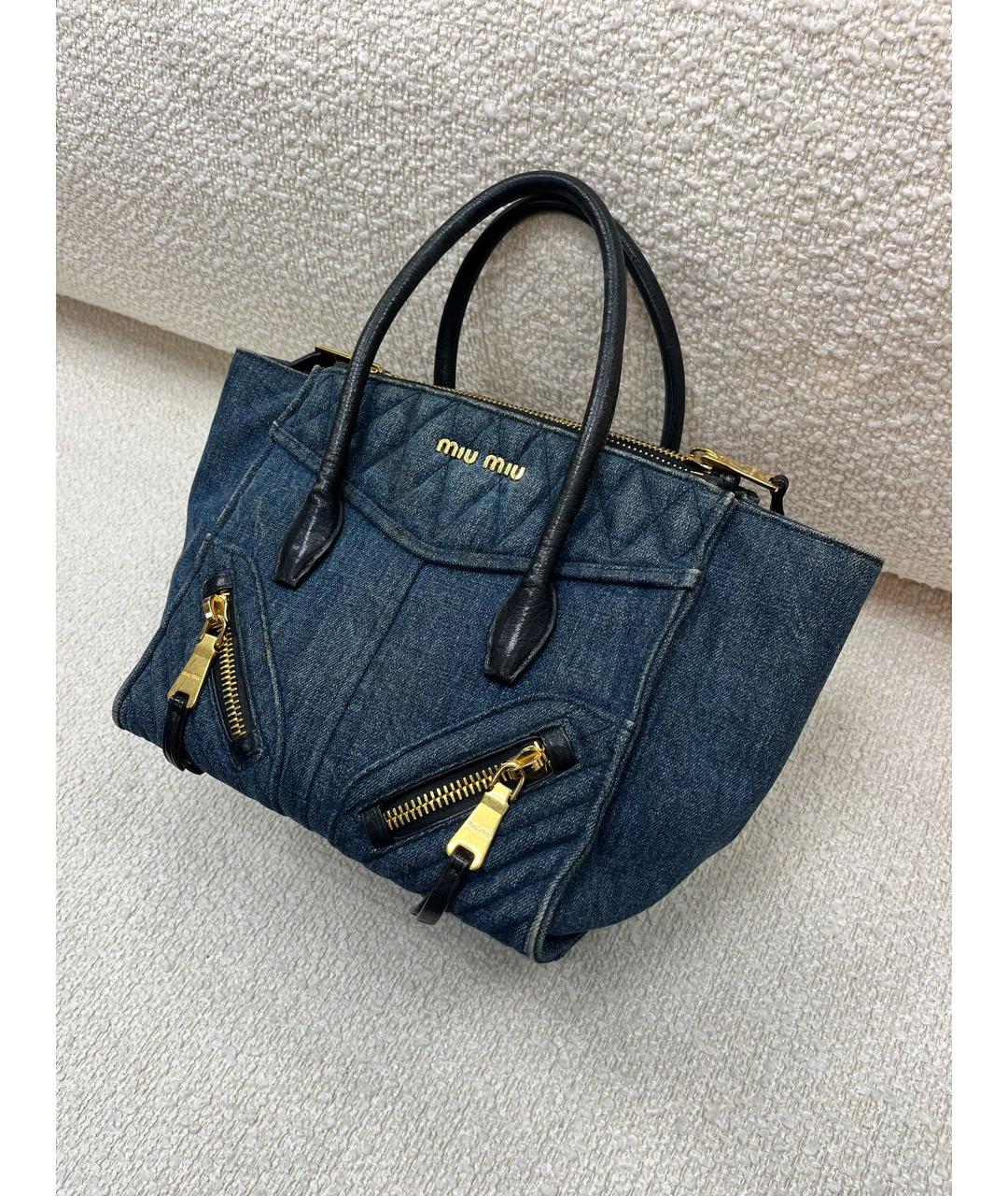 MIU MIU Темно-синяя деним сумка с короткими ручками, фото 7