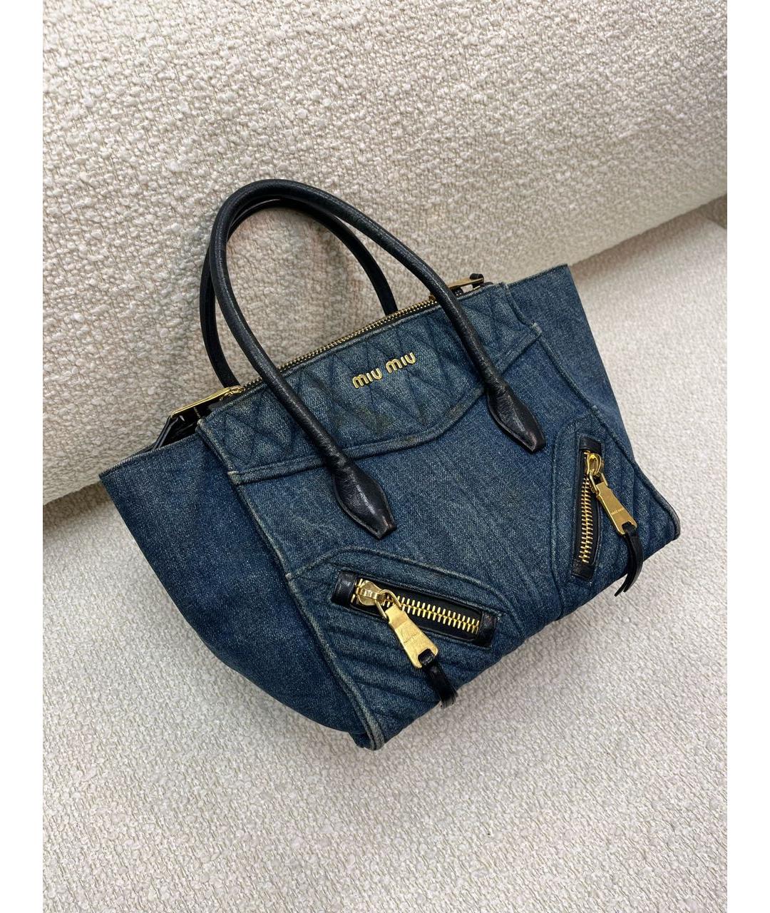 MIU MIU Темно-синяя деним сумка с короткими ручками, фото 2