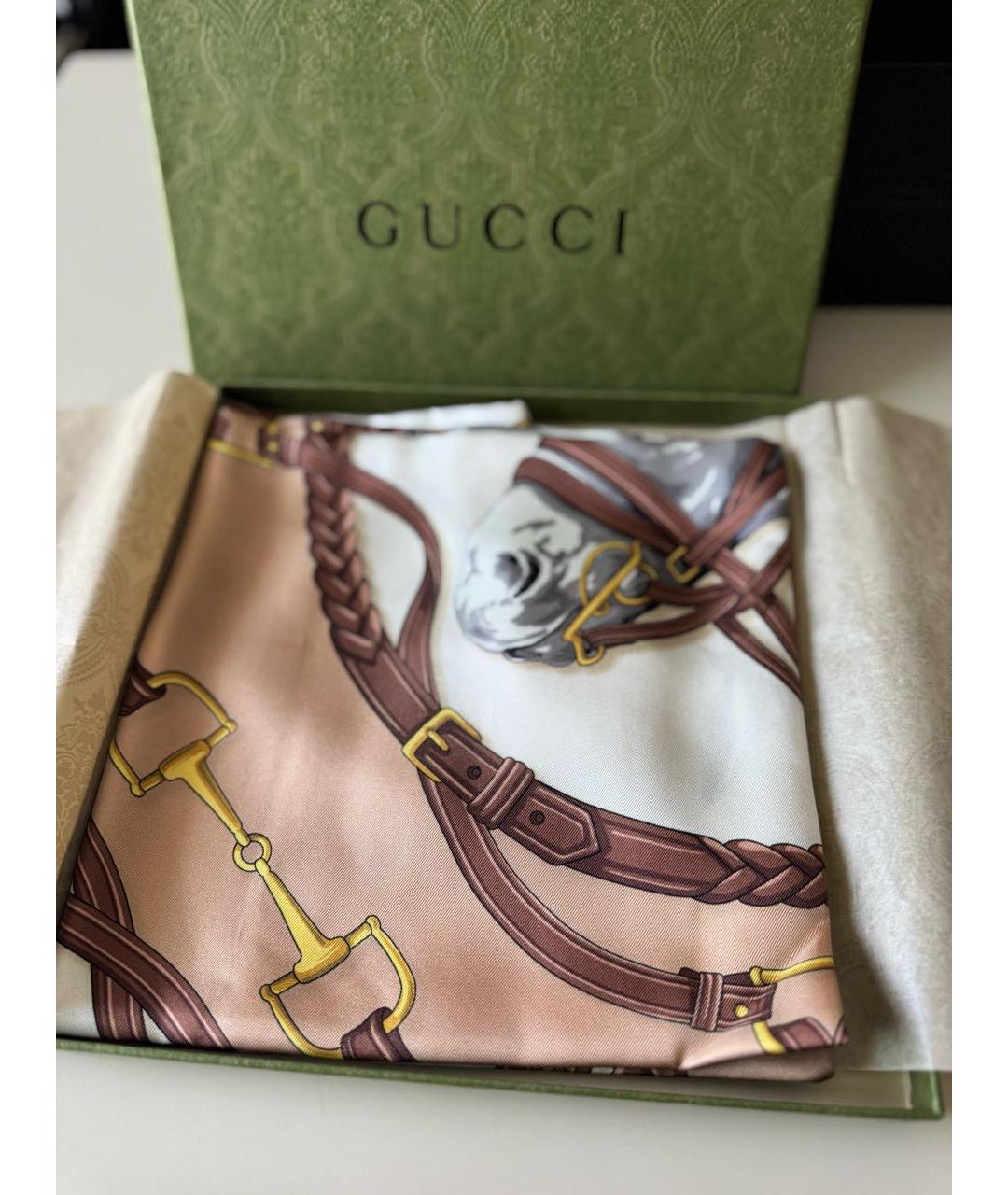 GUCCI Бежевый шелковый платок, фото 4