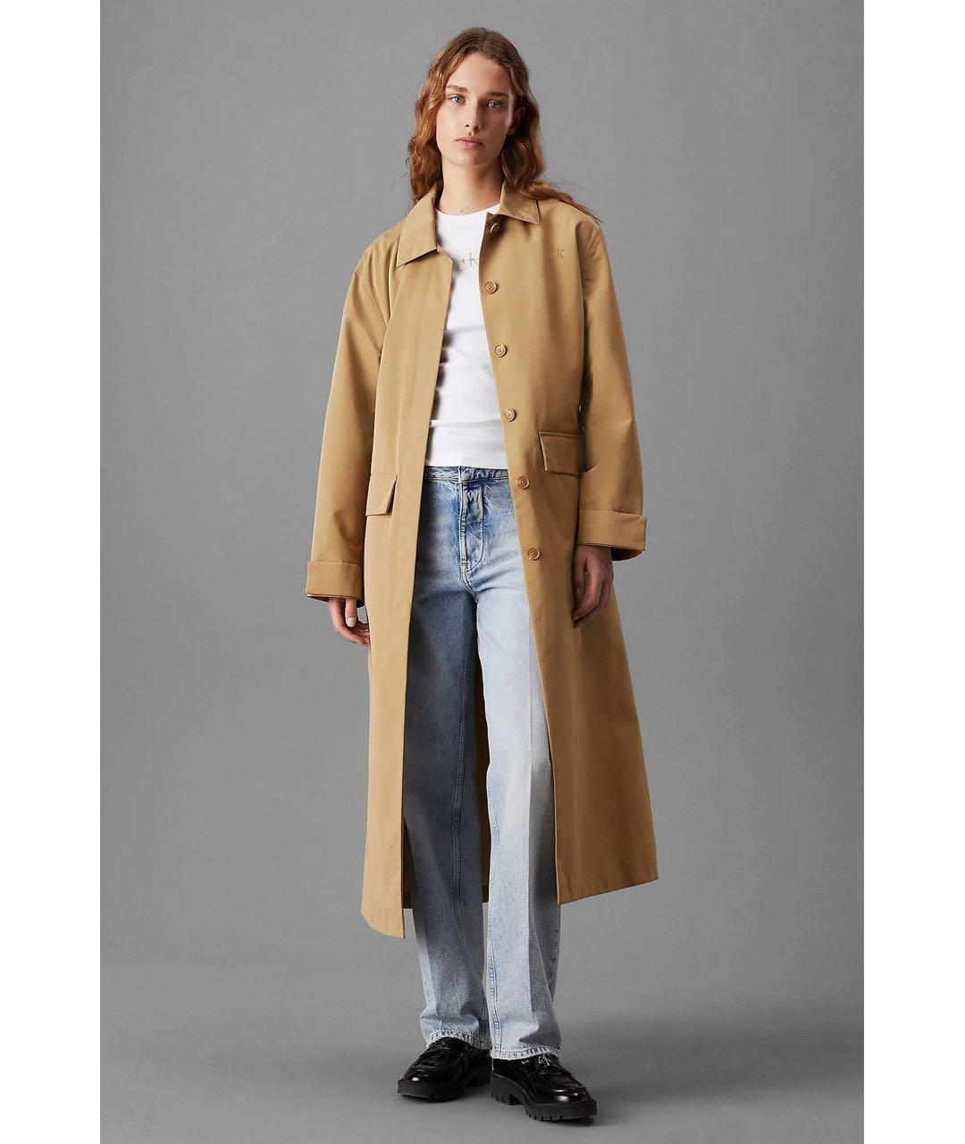 CALVIN KLEIN Бежевый полиэстеровый тренч/плащ, фото 7