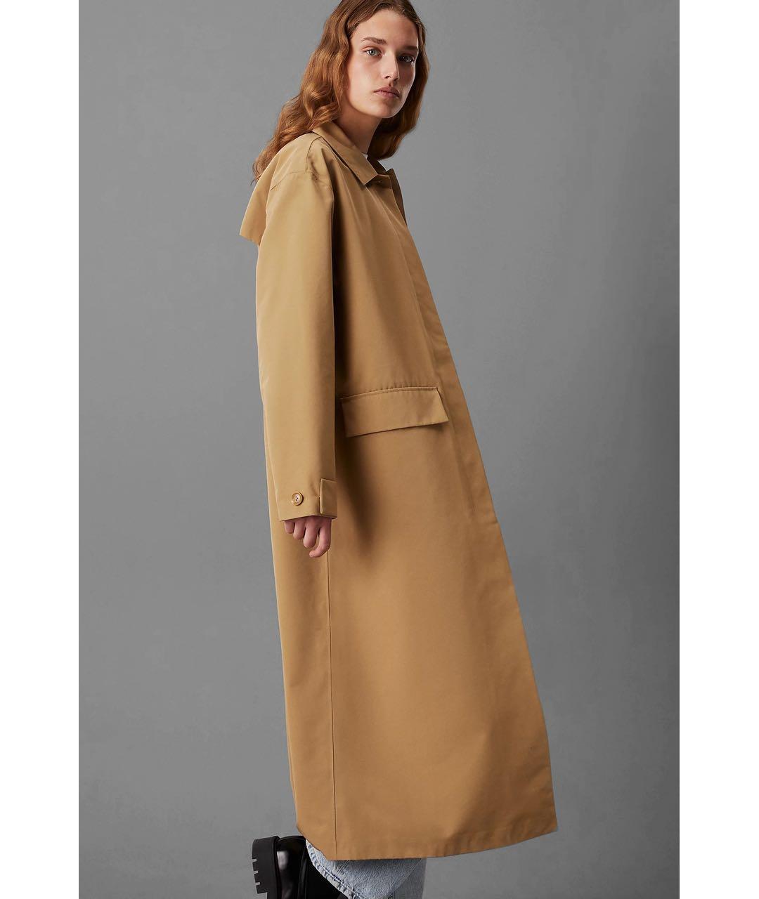 CALVIN KLEIN Бежевый полиэстеровый тренч/плащ, фото 8