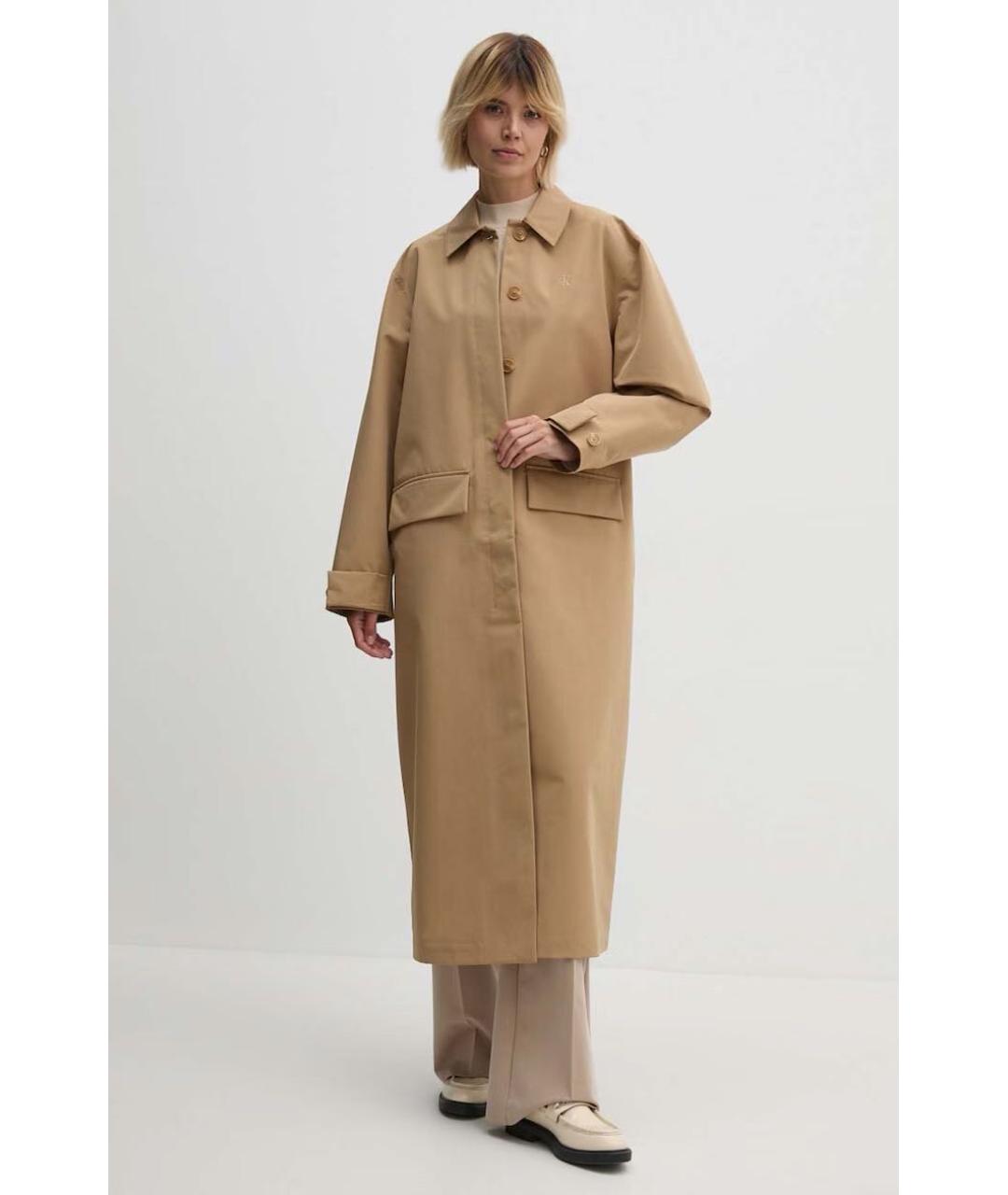 CALVIN KLEIN Бежевый полиэстеровый тренч/плащ, фото 5