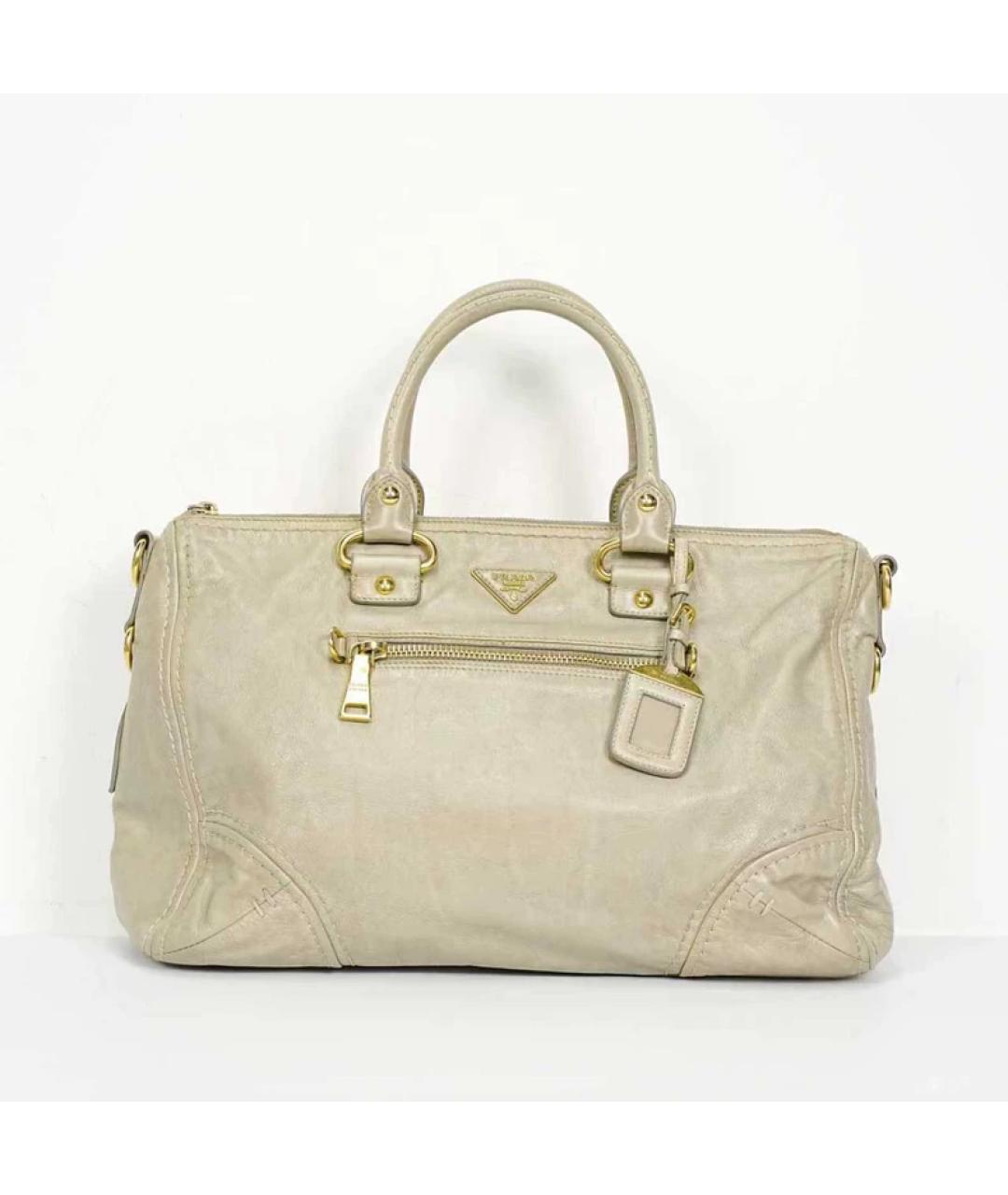 PRADA Бежевая кожаная сумка тоут, фото 10