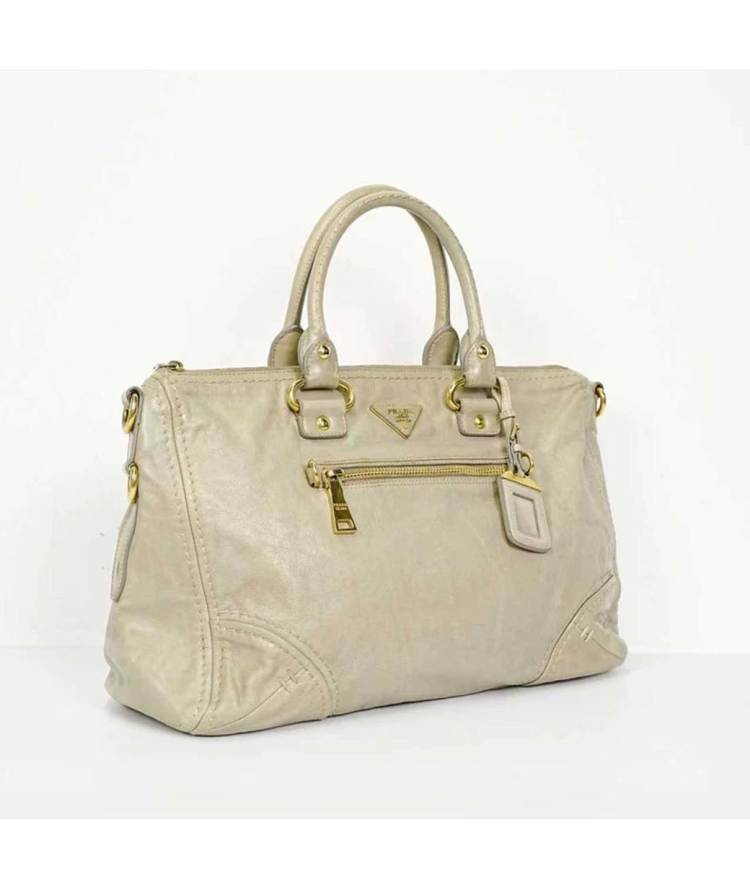 PRADA Бежевая кожаная сумка тоут, фото 5