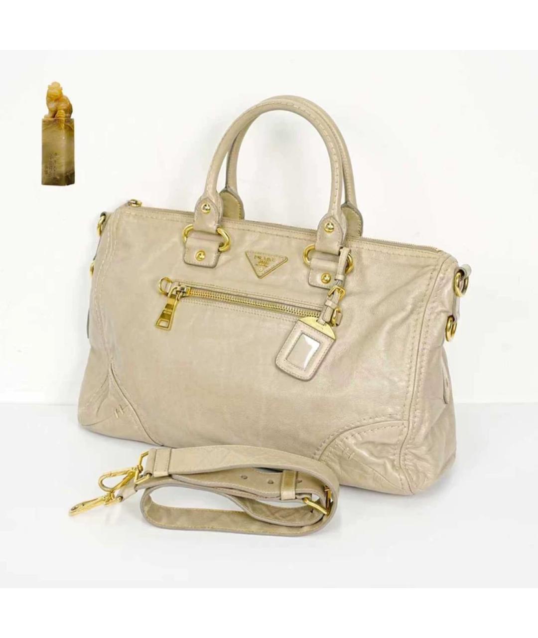 PRADA Бежевая кожаная сумка тоут, фото 9