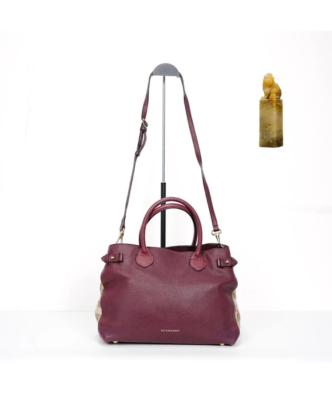 BURBERRY Бордовая кожаная сумка тоут, фото 9