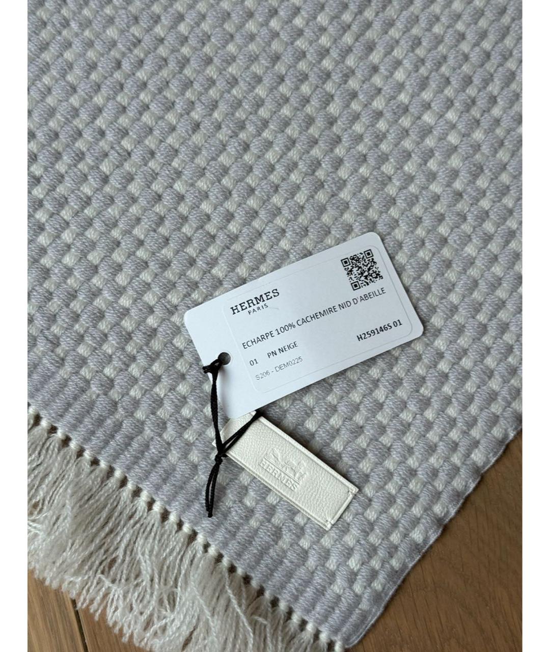 HERMES Серый кашемировый шарф, фото 2
