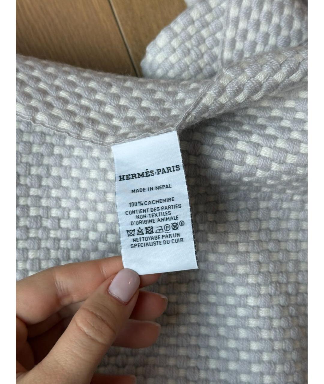 HERMES Серый кашемировый шарф, фото 6