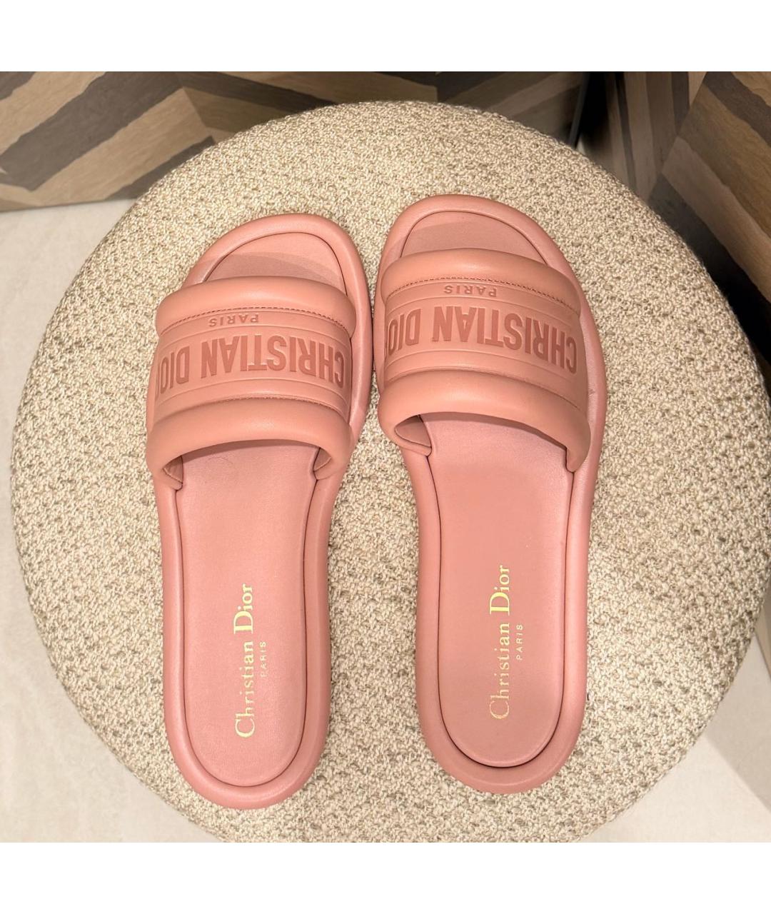 CHRISTIAN DIOR Розовые кожаные шлепанцы, фото 4